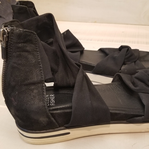 {9} Eileen Fisher Zanya Black Stretch Mesh Sneaker Leather Sandal - Picture 7 of 10